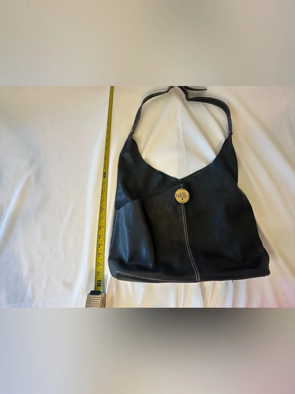 Mulberry Black Leather Hobo Bag with Brass Button